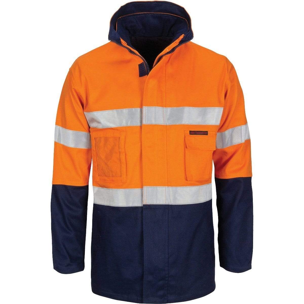 Dnc Workwear Hi-vis 4-in-1 Cotton Drill Jacket With Generic Reflective Tape - 3764 Metro Workwear.